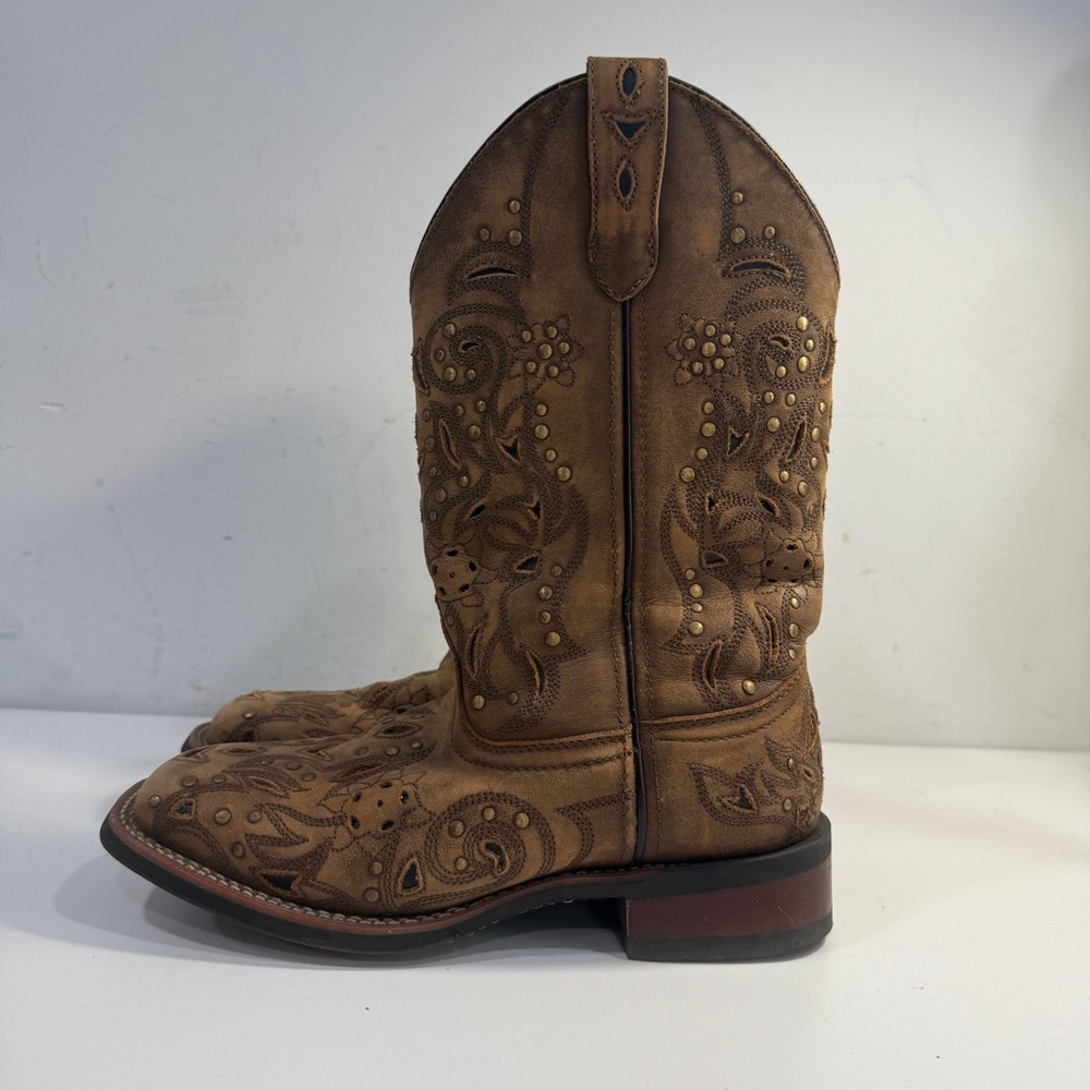 Laredo Janie Spellbound Square Toe Studded Leather Western Boots Women’s Size 6